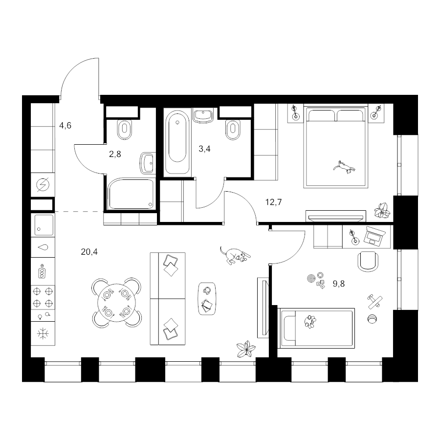 3 ккв (Евро) 54,2 м²