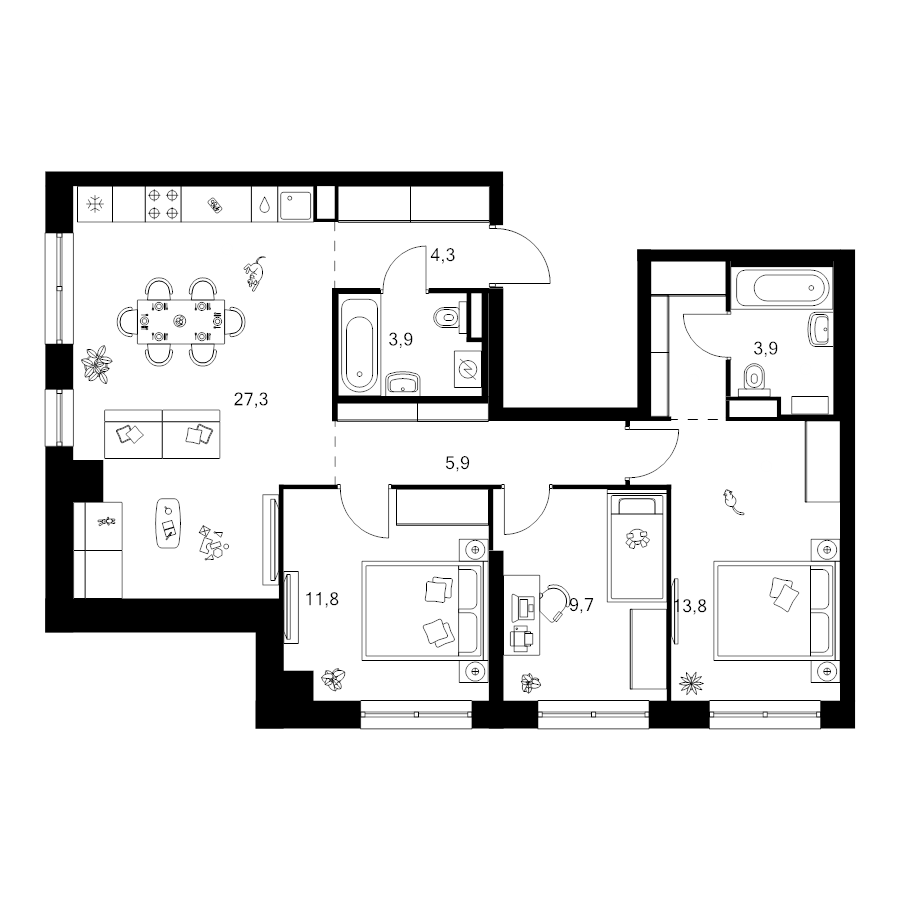 4 ккв (Евро) 83,8 м²