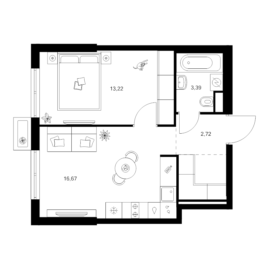 2 ккв (Евро) 38,8 м²