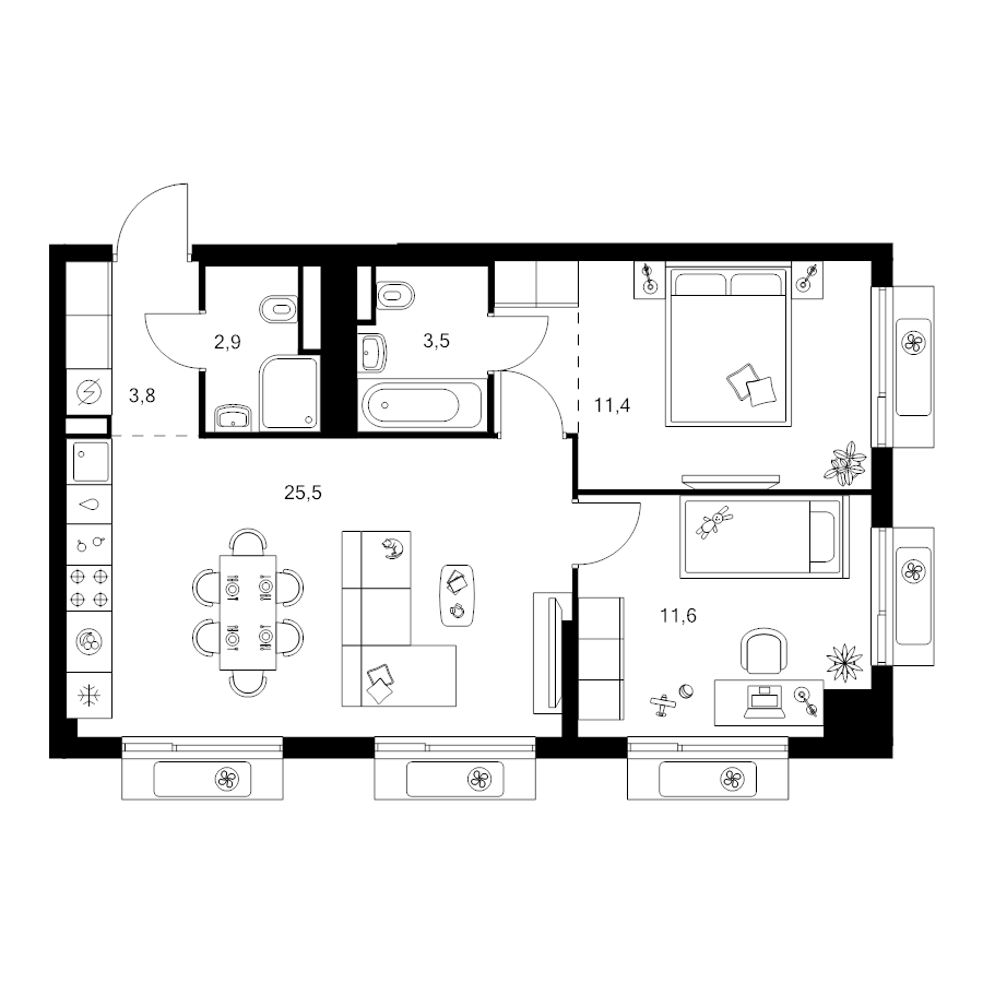 3 ккв (Евро) 61,2 м²