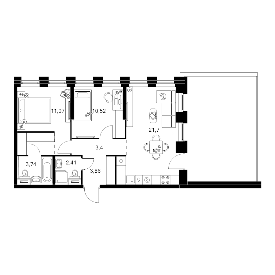 3 ккв (Евро) 68,9 м²