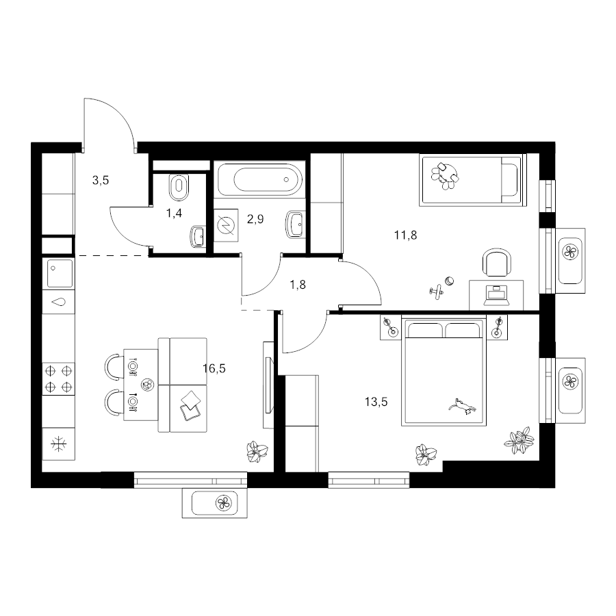 3 ккв (Евро) 51,4 м²
