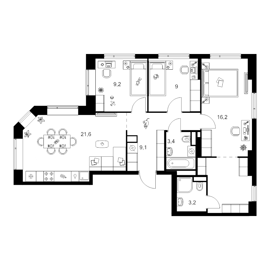 4 ккв (Евро) 80,1 м²