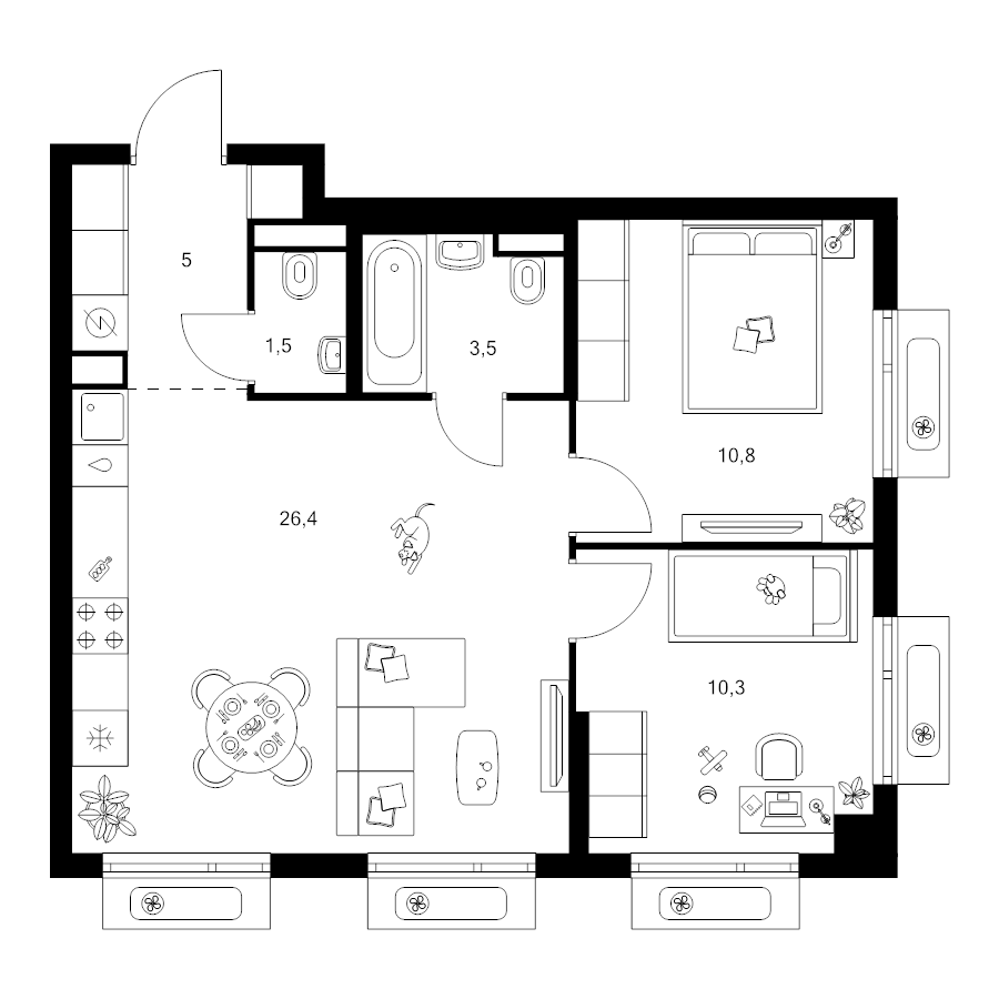 3 ккв (Евро) 57,5 м²