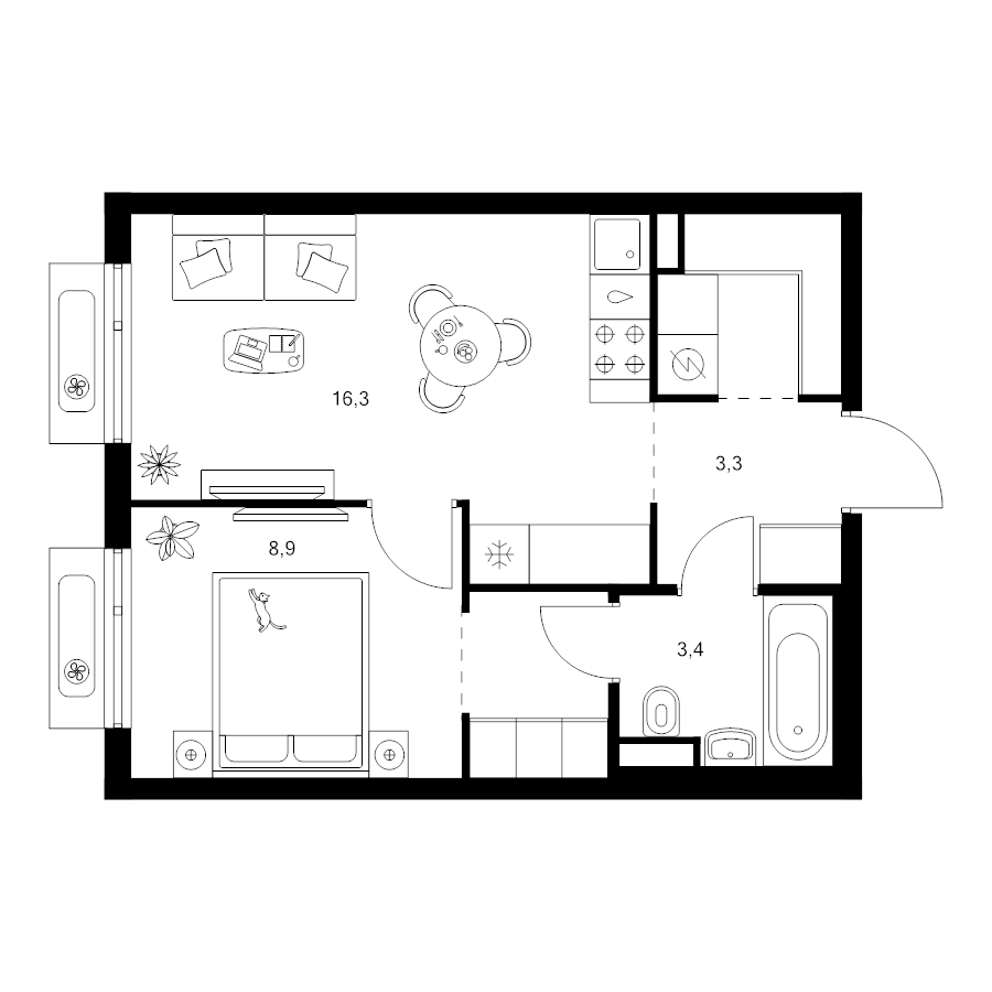 2 ккв (Евро) 37,6 м²