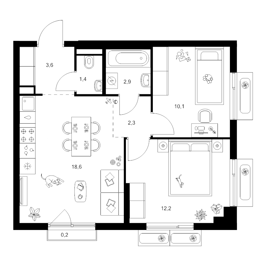 3 ккв (Евро) 51,3 м²