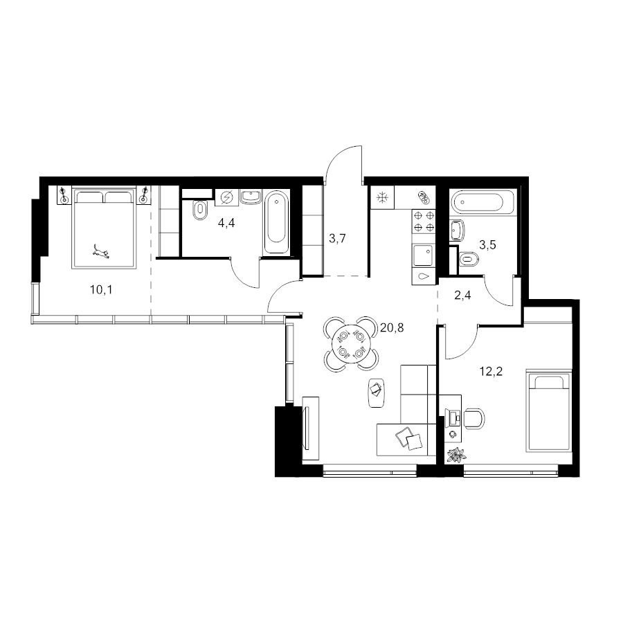 3 ккв (Евро) 64,4 м²