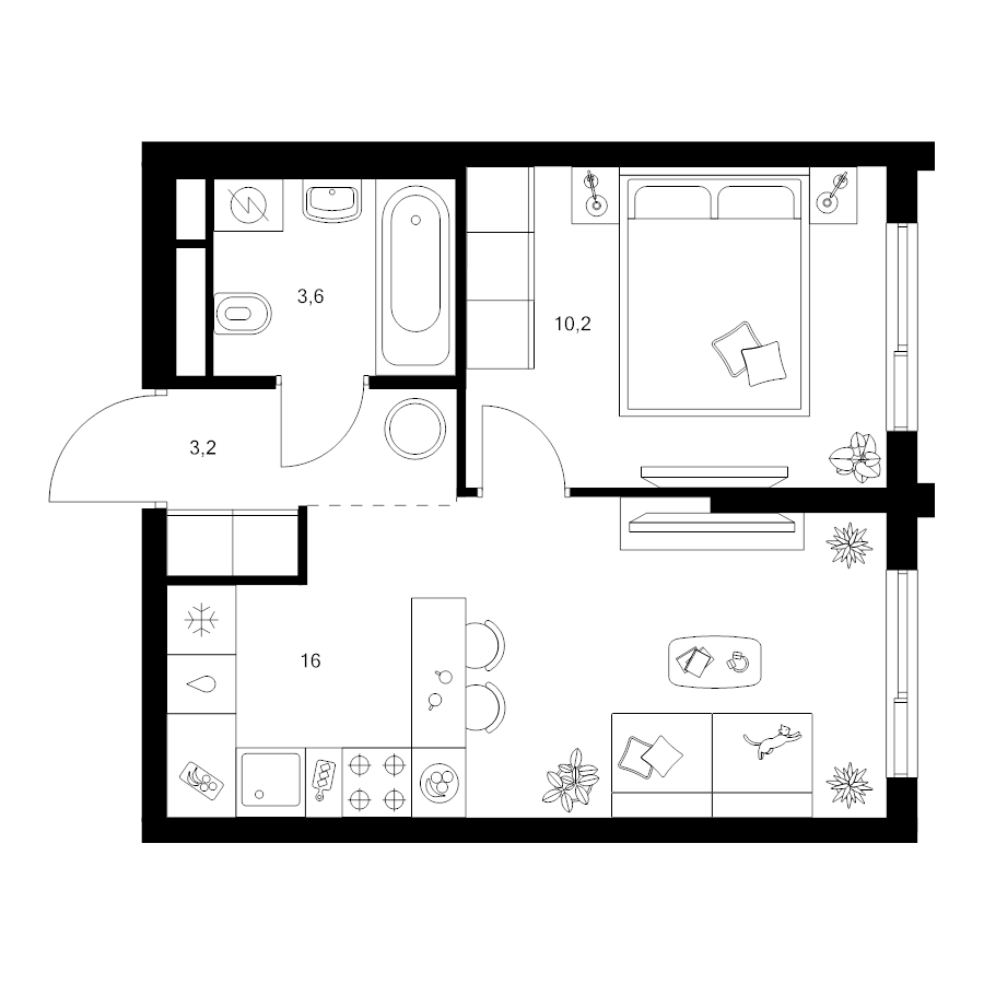 2 ккв (Евро) 33,2 м²