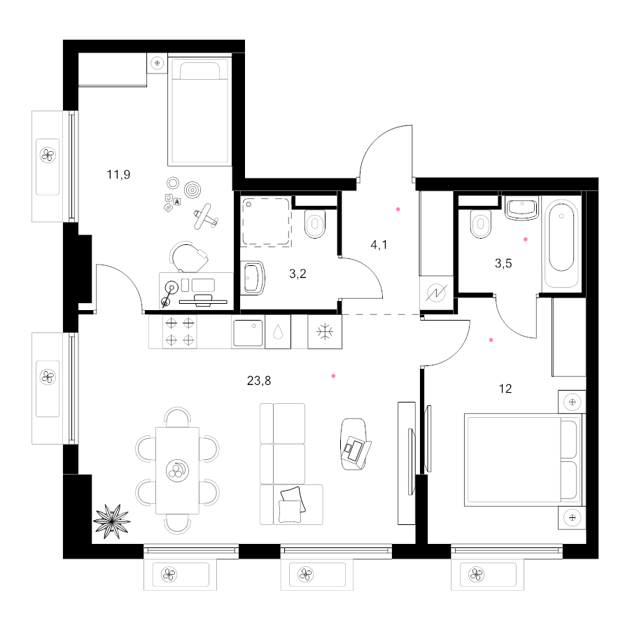 3 ккв (Евро) 58,5 м²