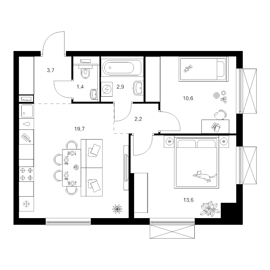3 ккв (Евро) 54,1 м²