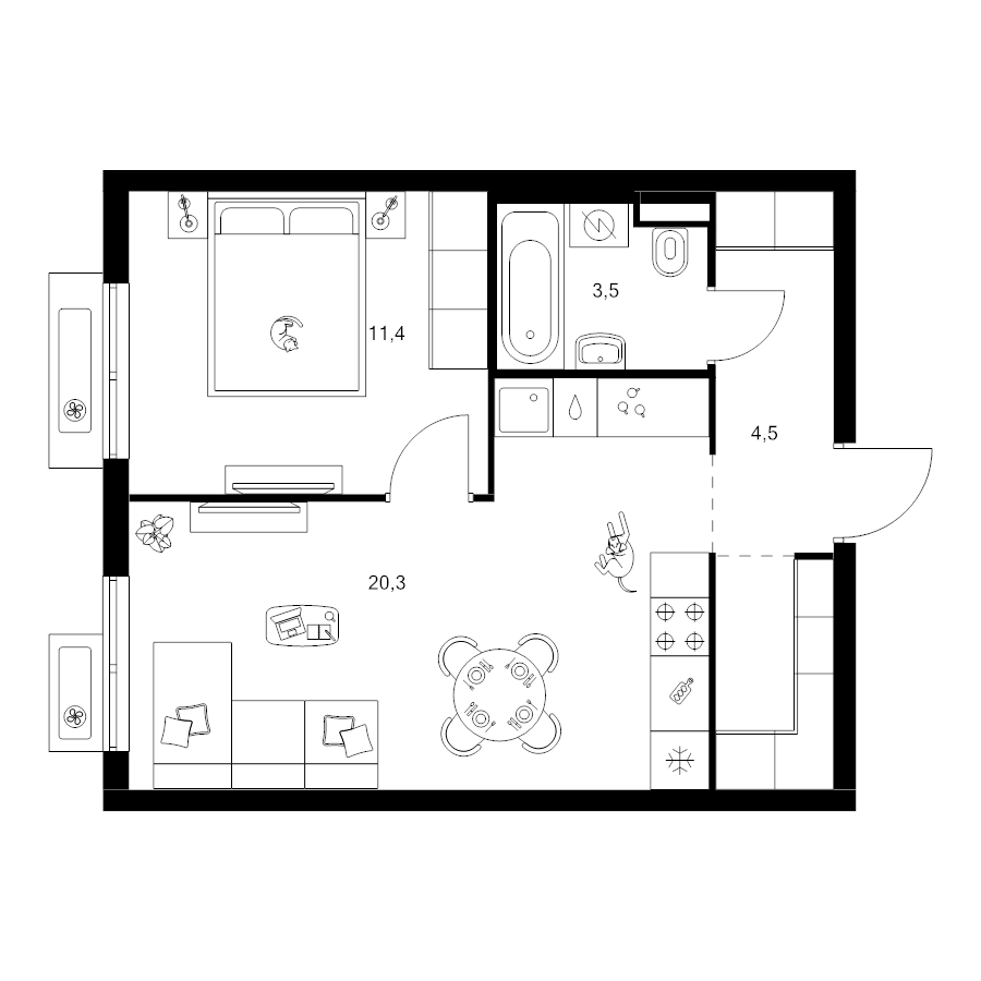 2 ккв (Евро) 42,5 м²