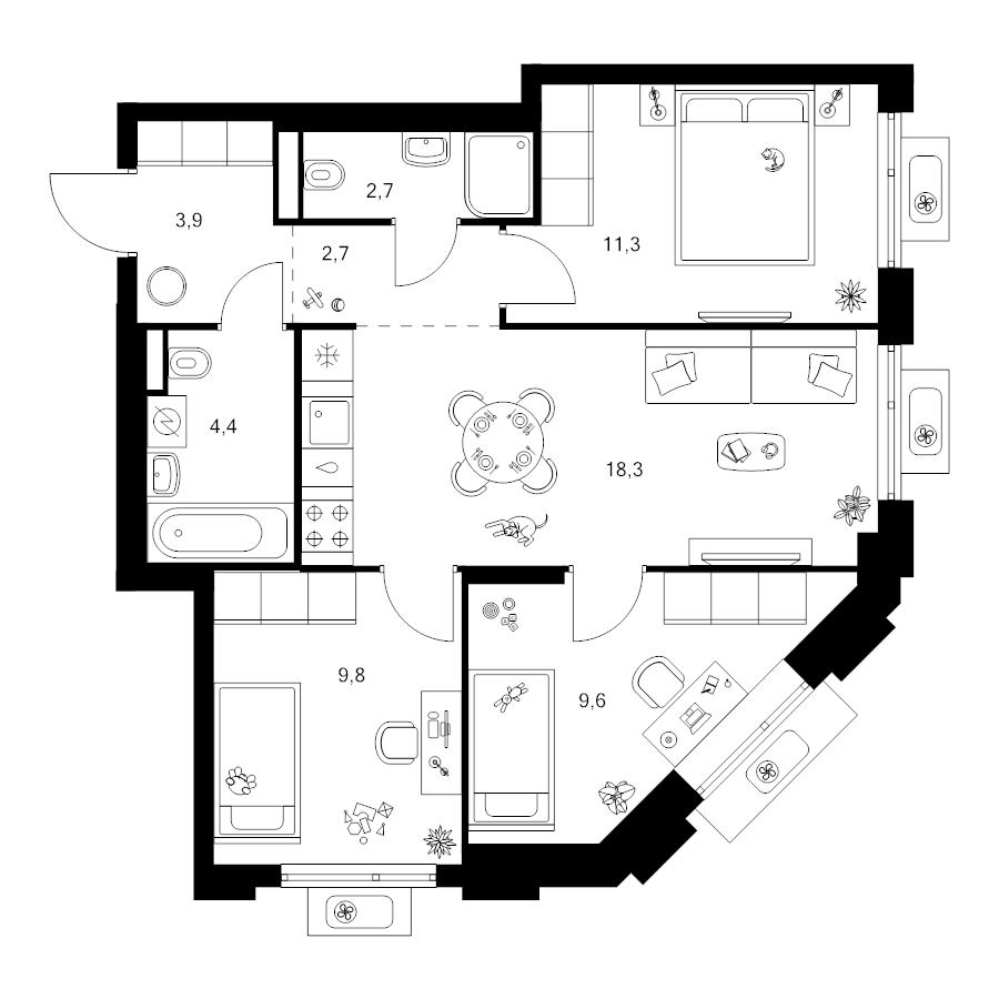 4 ккв (Евро) 62,7 м²