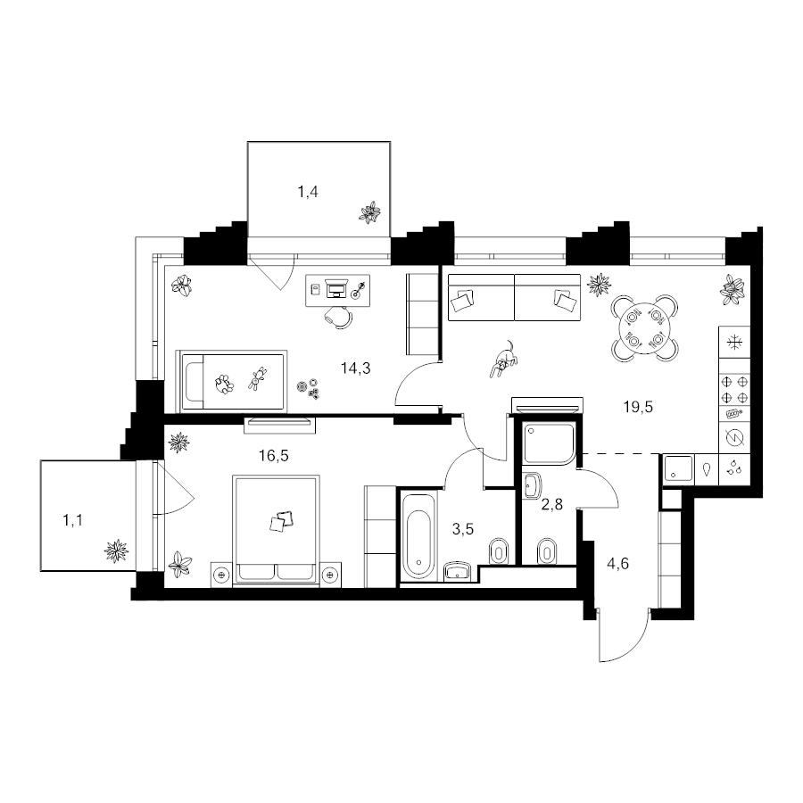 3 ккв (Евро) 63,7 м²