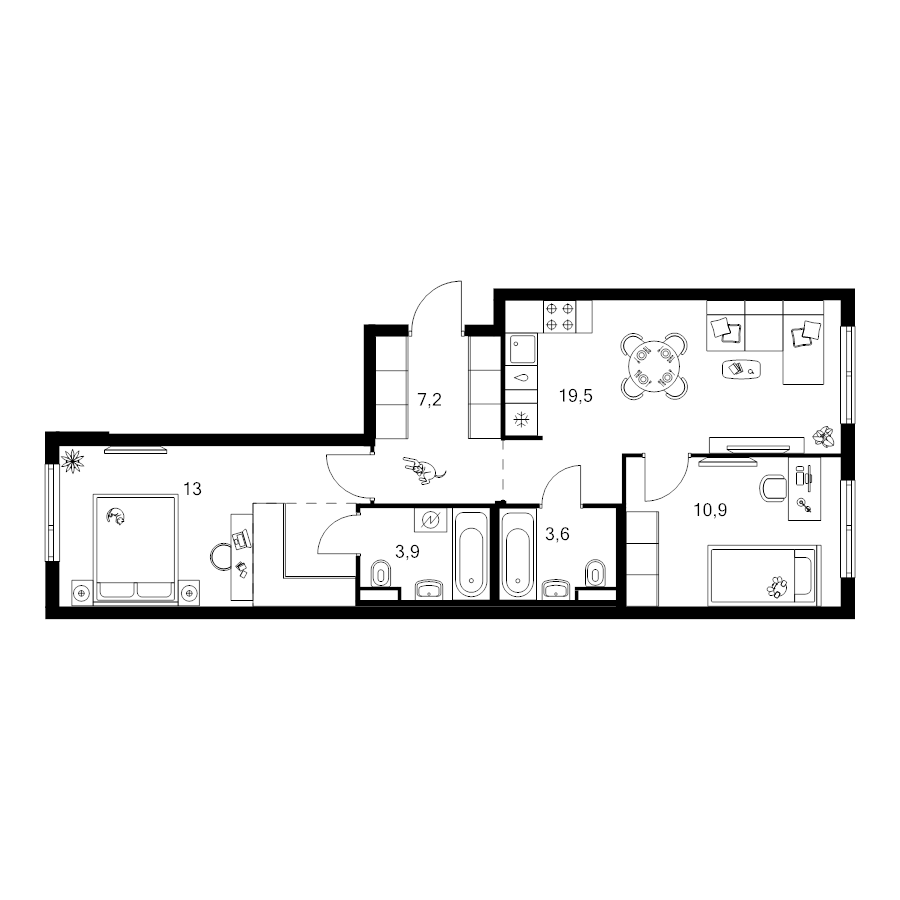 3 ккв (Евро) 61,6 м²