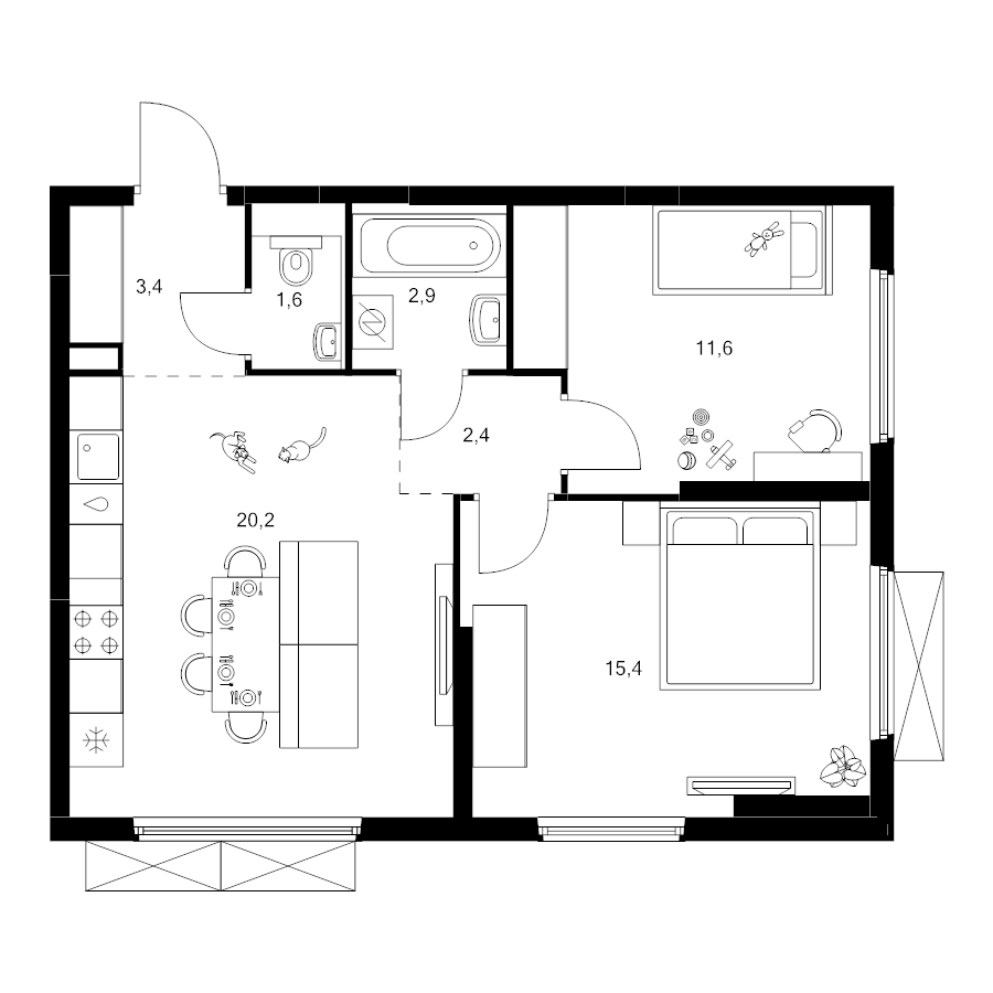 3 ккв (Евро) 57,5 м²