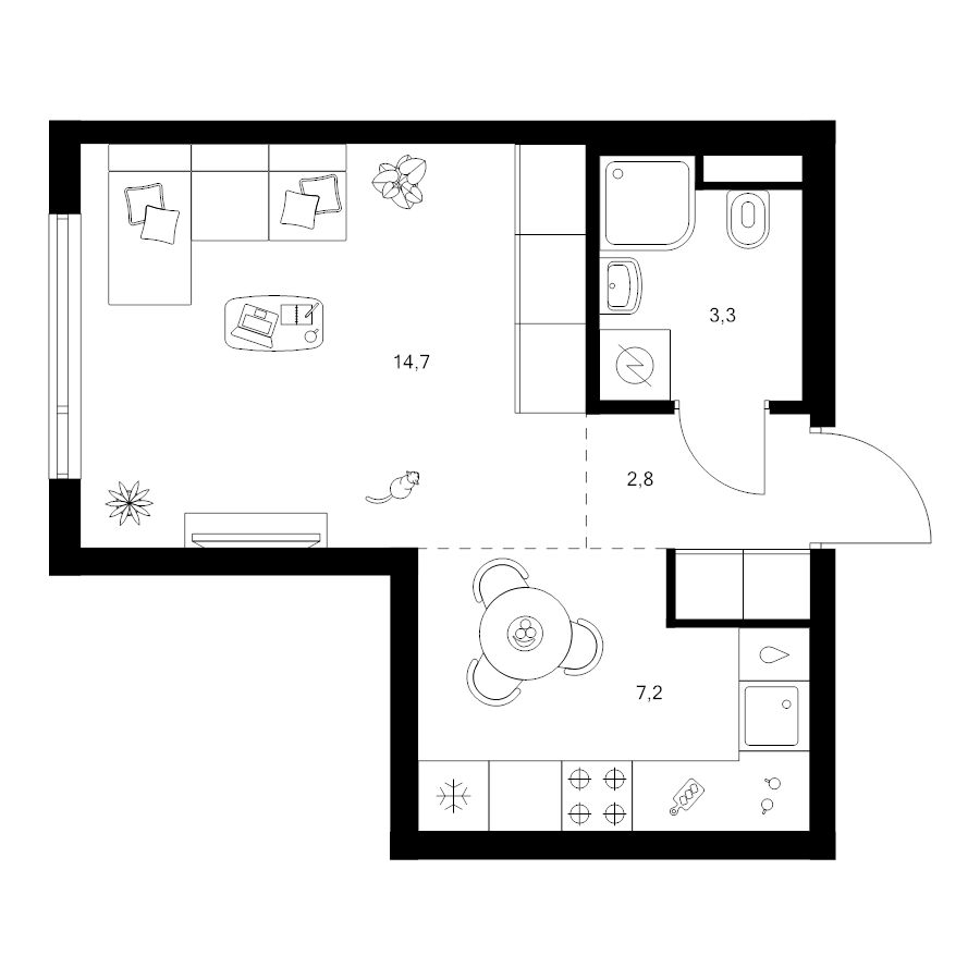 Студия 28 м²
