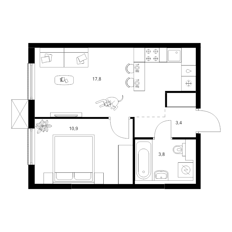 2 ккв (Евро) 35,9 м²