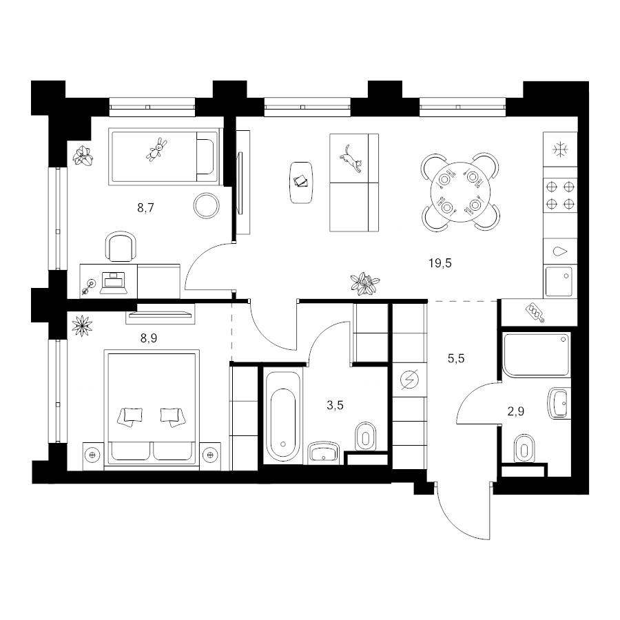 3 ккв (Евро) 51,7 м²