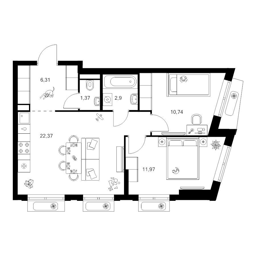 3 ккв (Евро) 55,7 м²