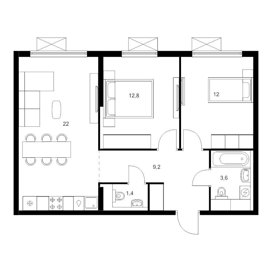 3 ккв (Евро) 61 м²