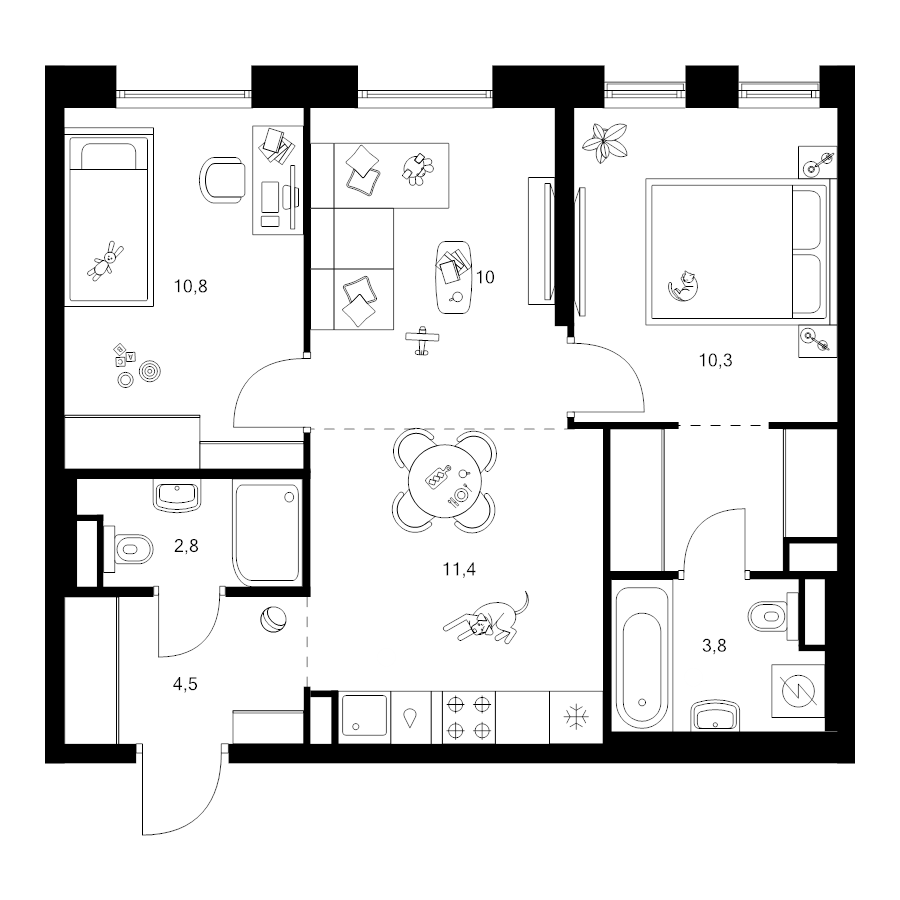 3 ккв (Евро) 57,6 м²