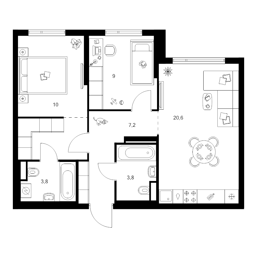 3 ккв (Евро) 59,7 м²