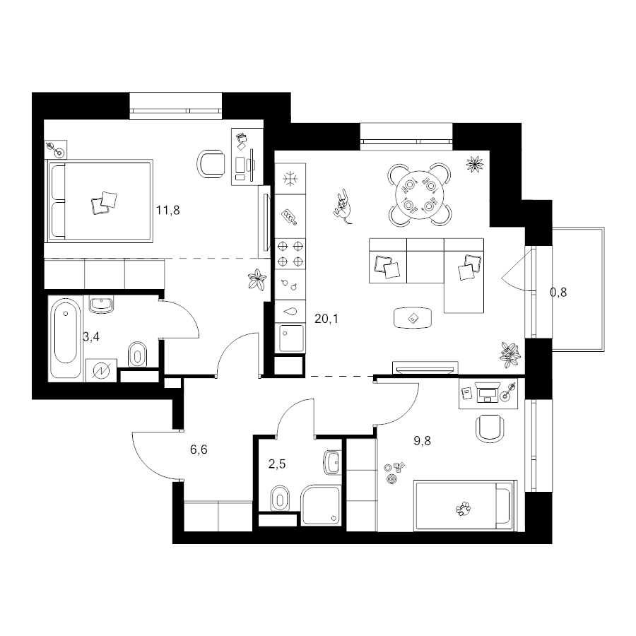 3 ккв (Евро) 60,9 м²