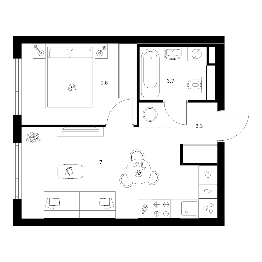 2 ккв (Евро) 33,6 м²