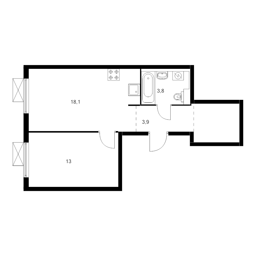 2 ккв (Евро) 41,9 м²