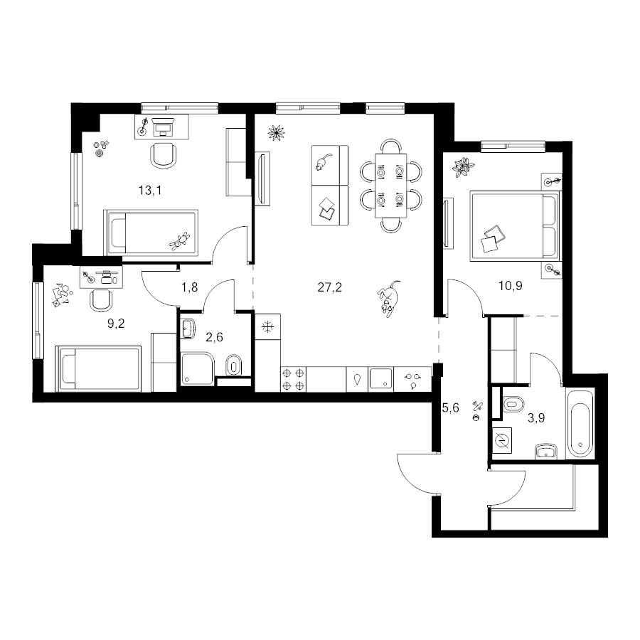 4 ккв (Евро) 80,9 м²