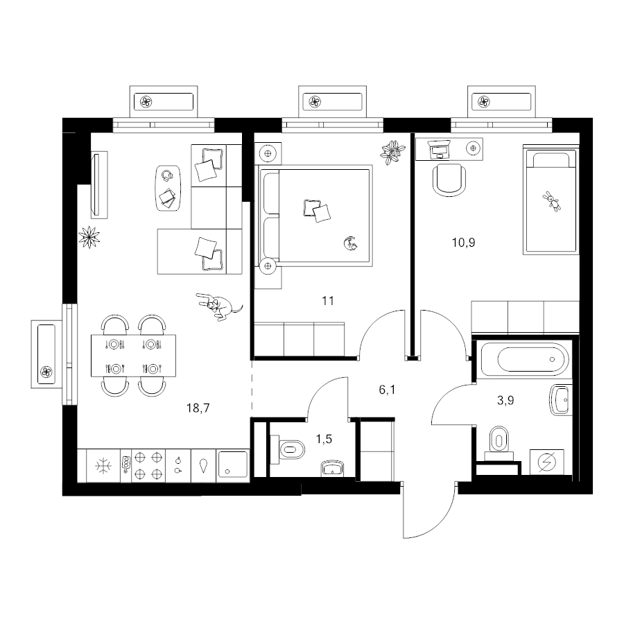 3 ккв (Евро) 52,1 м²
