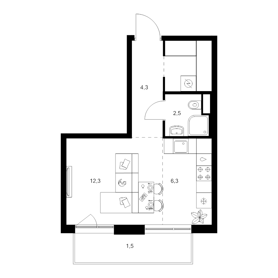 Студия 30,4 м²