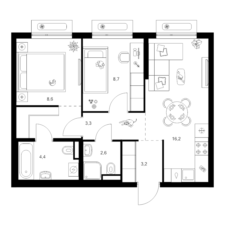 3 ккв (Евро) 51,2 м²
