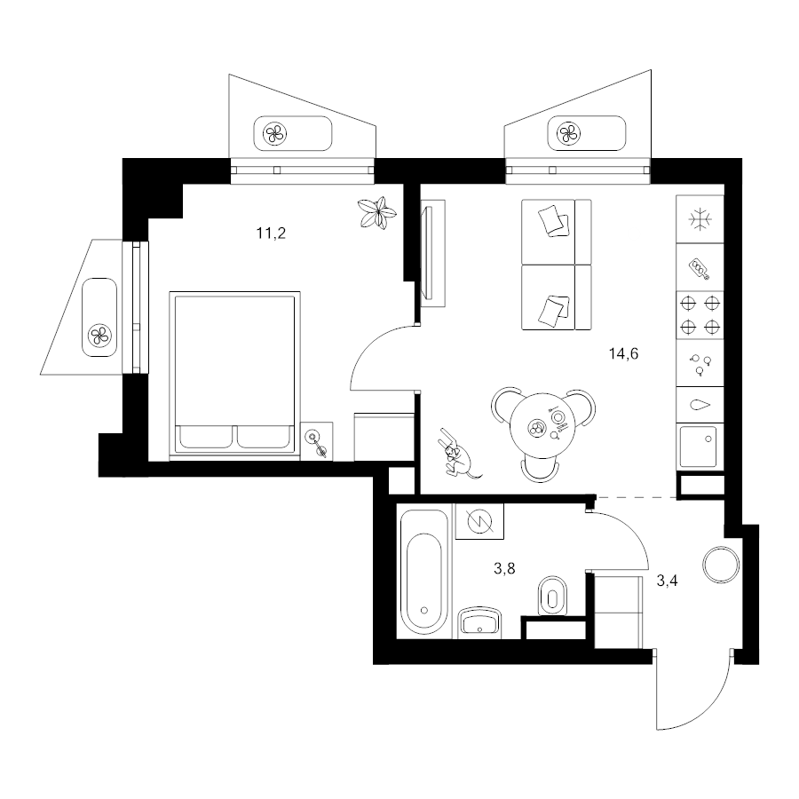 1 ккв 33 м²