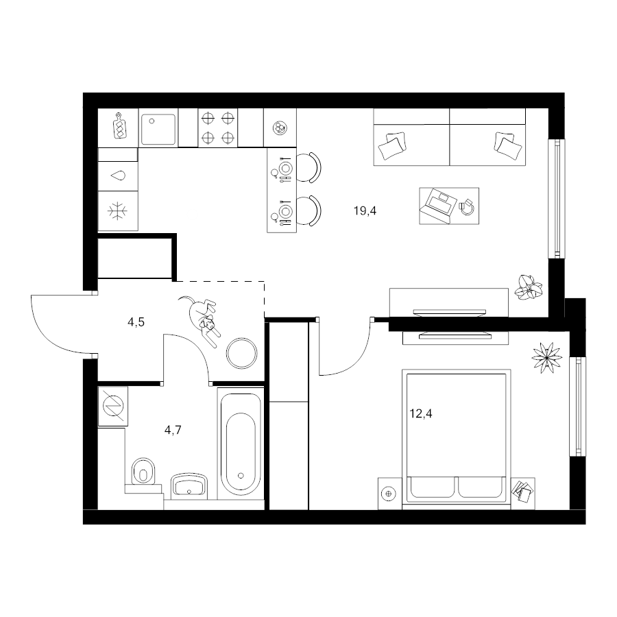 2 ккв (Евро) 41 м²