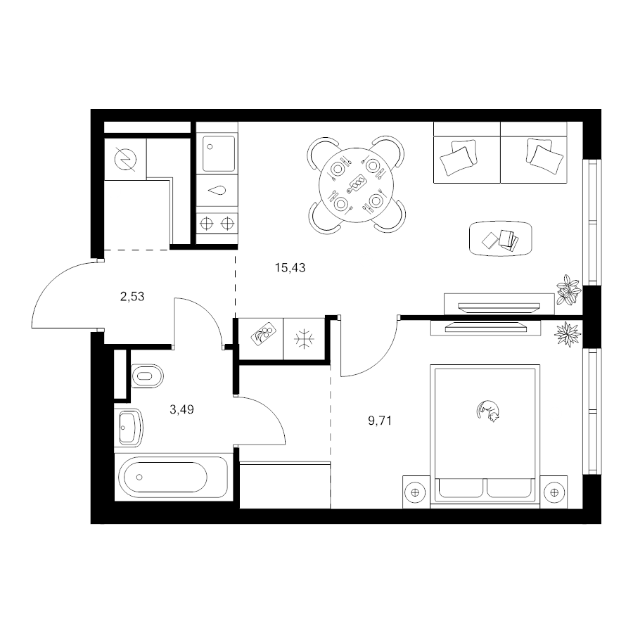 2 ккв (Евро) 35,8 м²