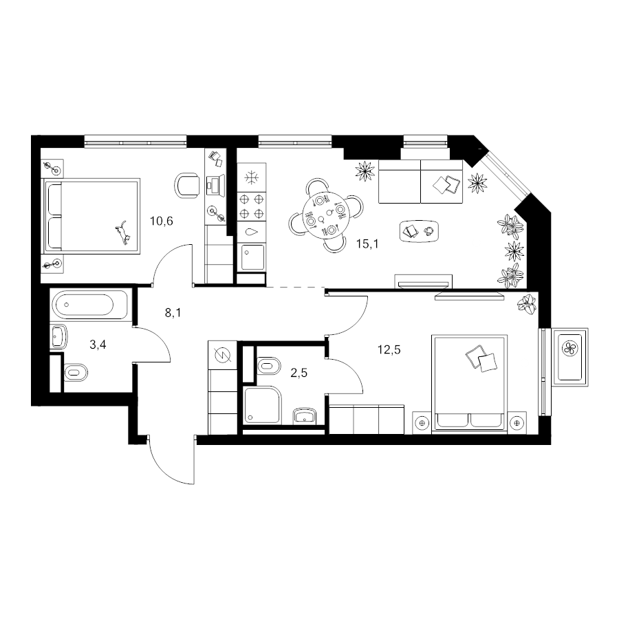 3 ккв (Евро) 52,2 м²