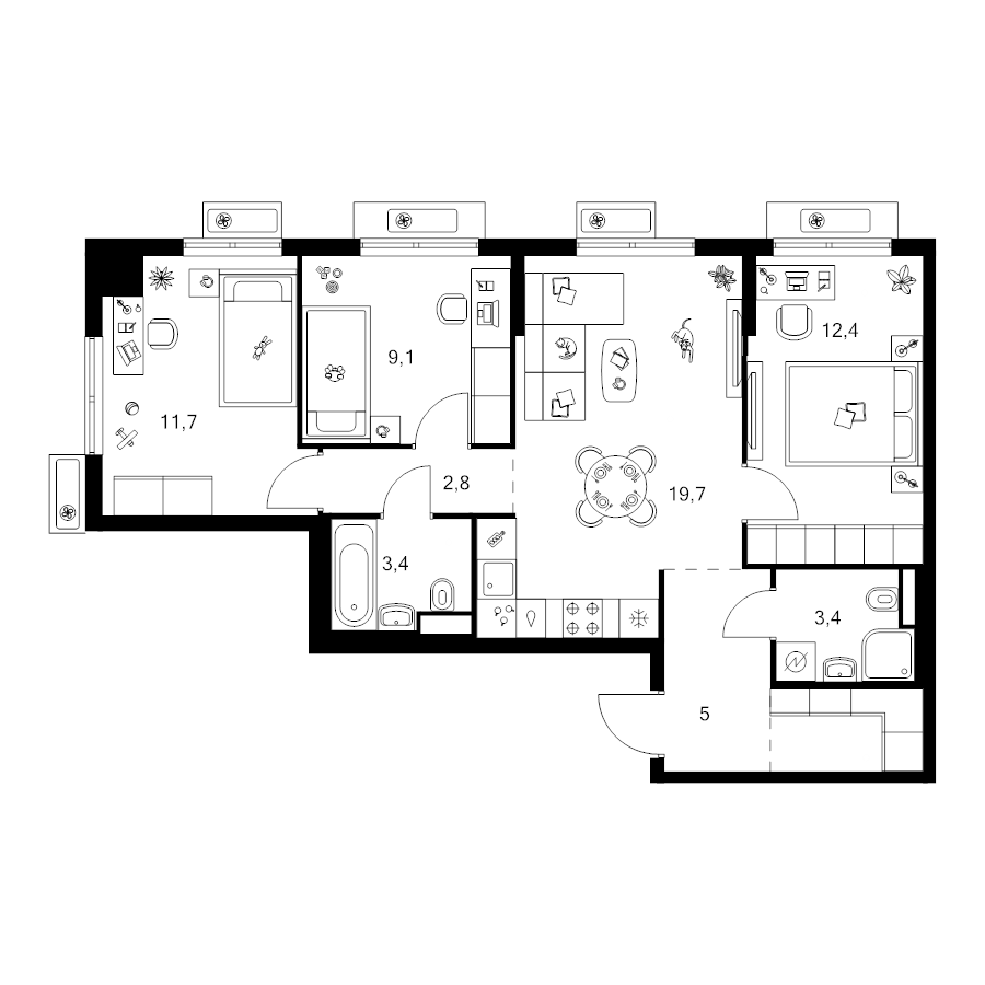 4 ккв (Евро) 70,4 м²
