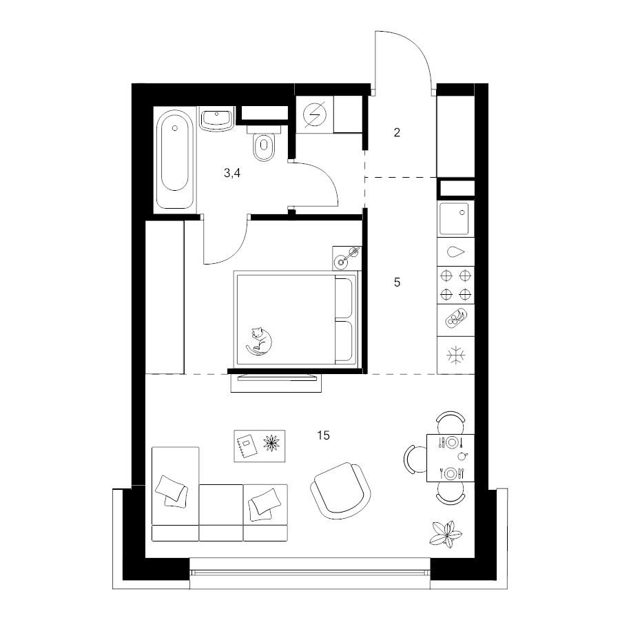 Студия 35,8 м²
