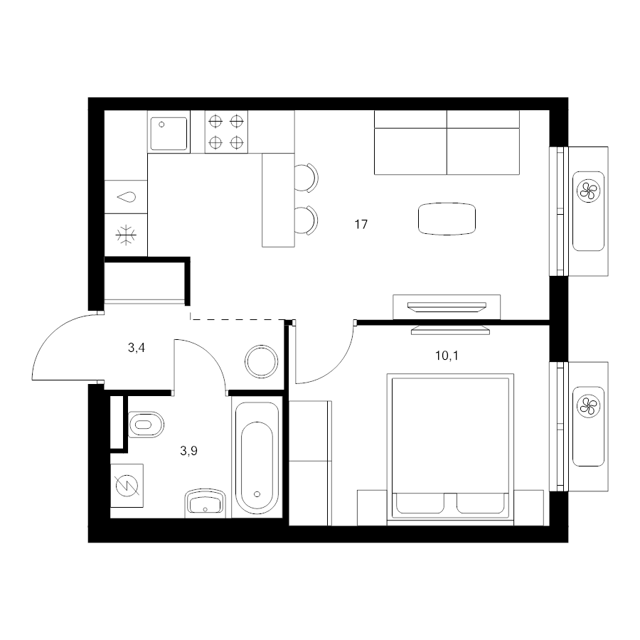 2 ккв (Евро) 34,4 м²