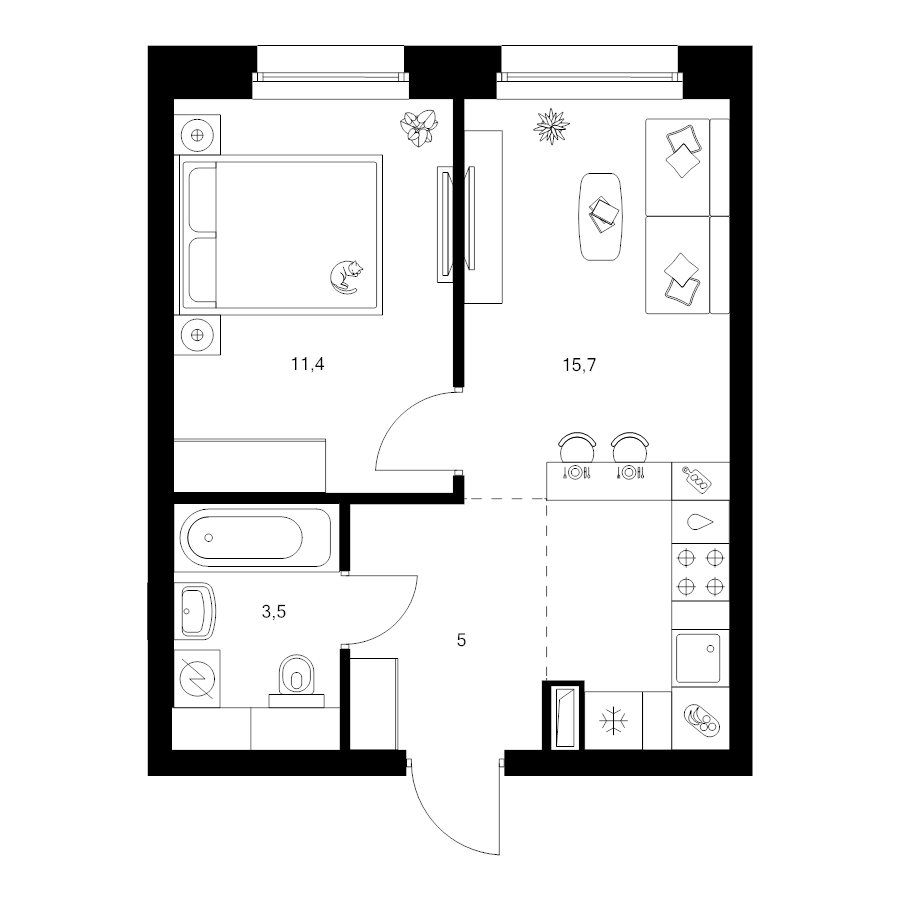2 ккв (Евро) 35,6 м²