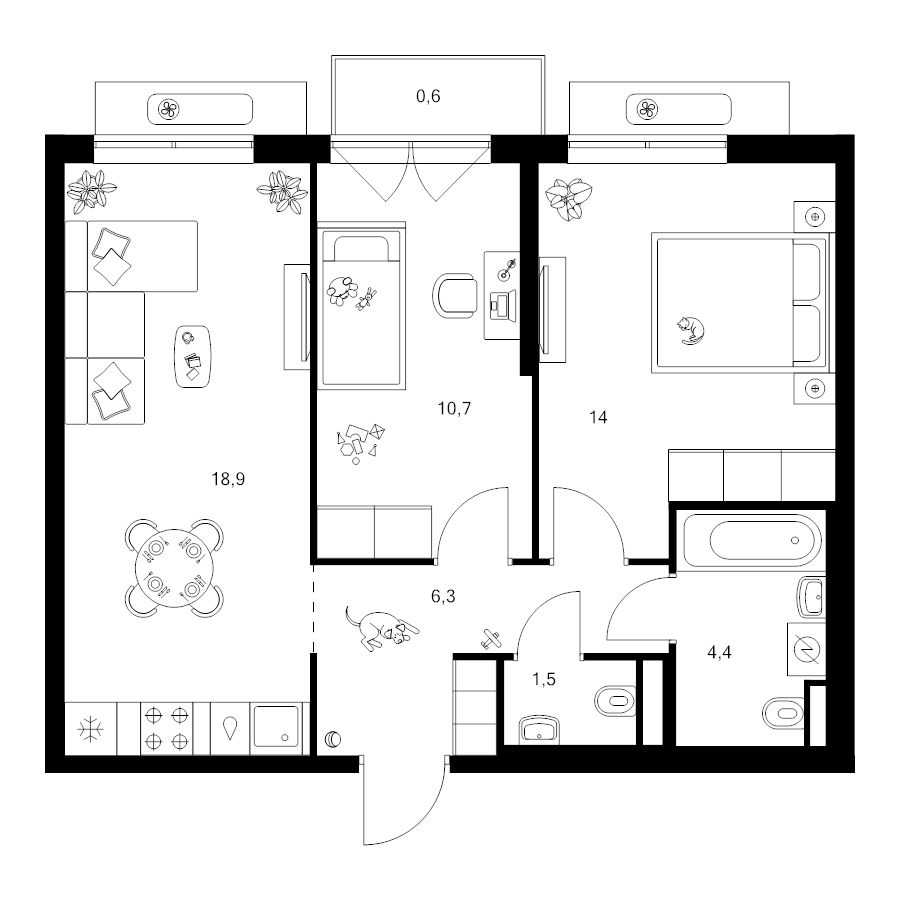 3 ккв (Евро) 56,4 м²