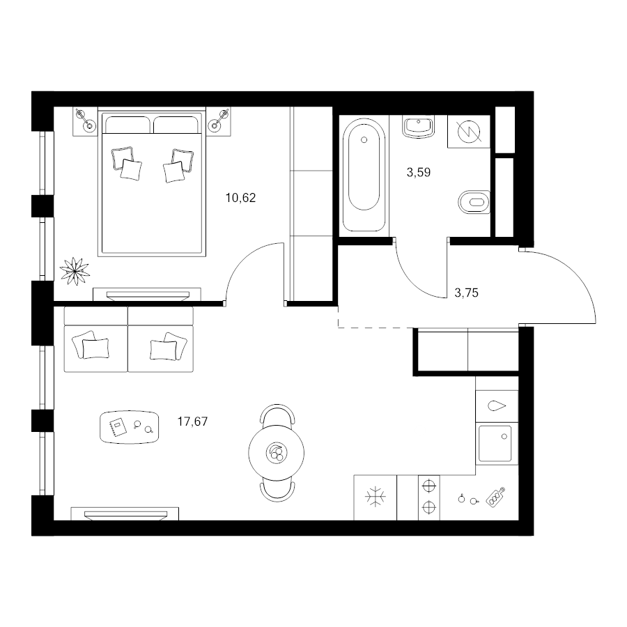 2 ккв (Евро) 35,5 м²