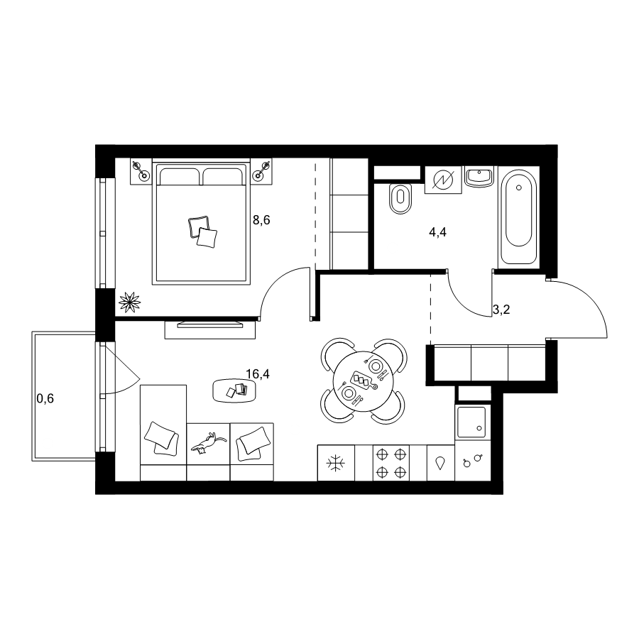 2 ккв (Евро) 34,8 м²