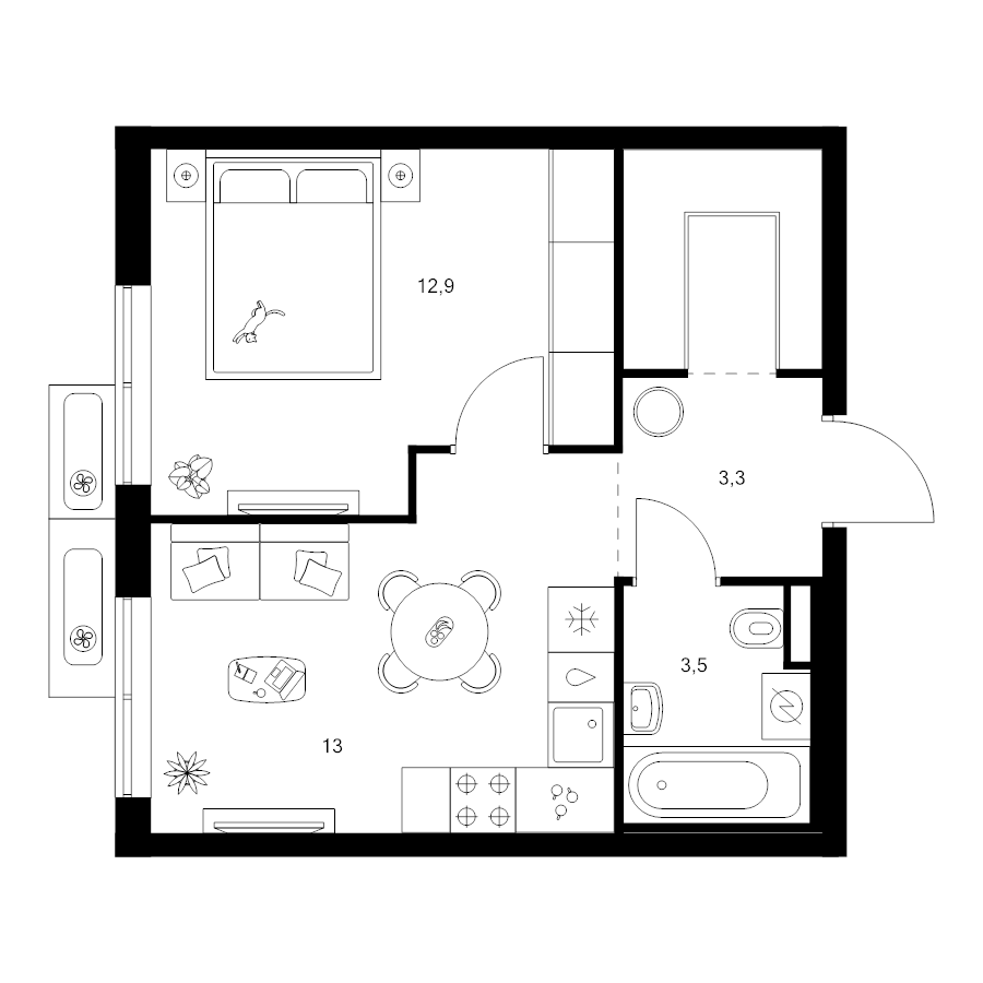 1 ккв 36,4 м²