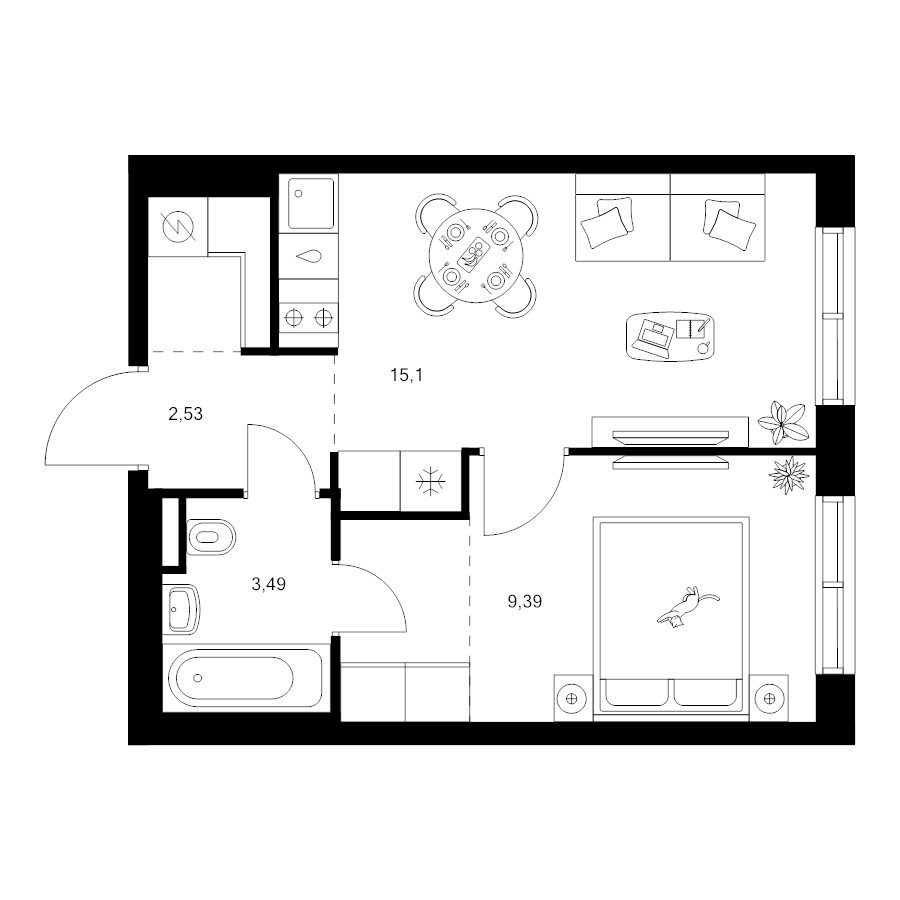 2 ккв (Евро) 35,4 м²