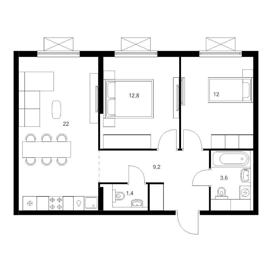 3 ккв (Евро) 61 м²