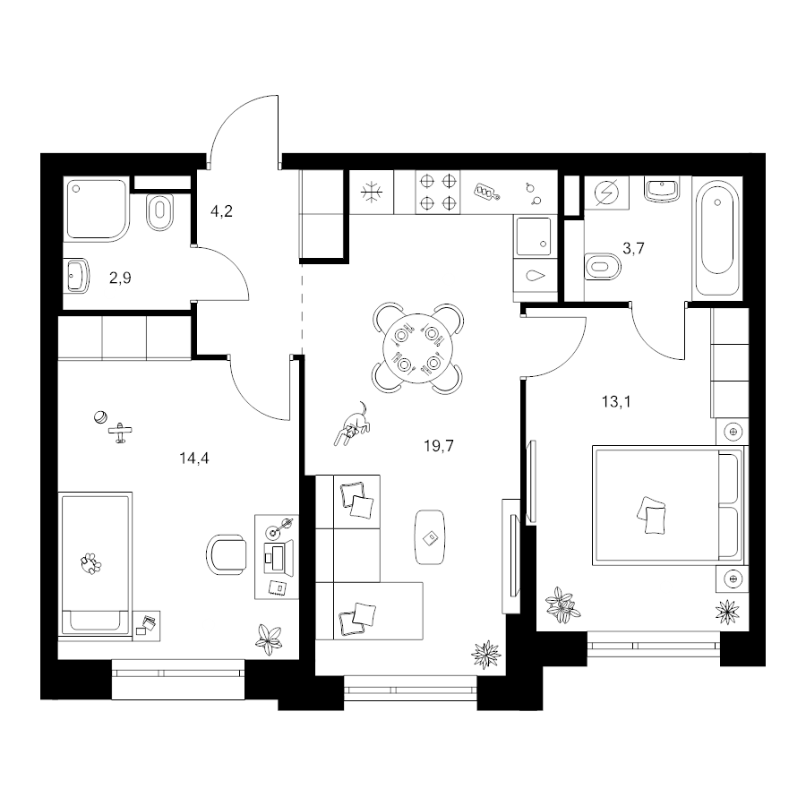 3 ккв (Евро) 58 м²