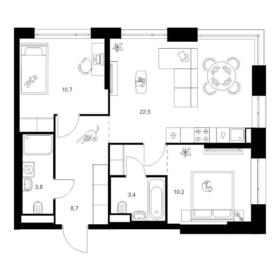 3 ккв (Евро) 62 м²