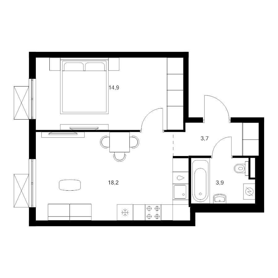 2 ккв (Евро) 40,7 м²